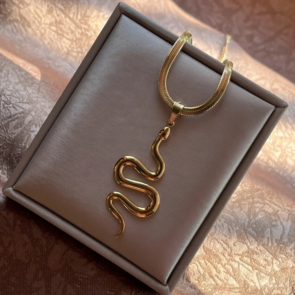 Long Snake Pendant Necklace | Flat Chain Choker for Women