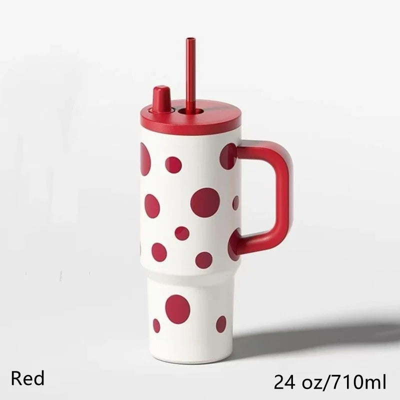 24oz Insulated Travel Mug with Handle and Straw Lid | Stainless Steel Vacuum Cup