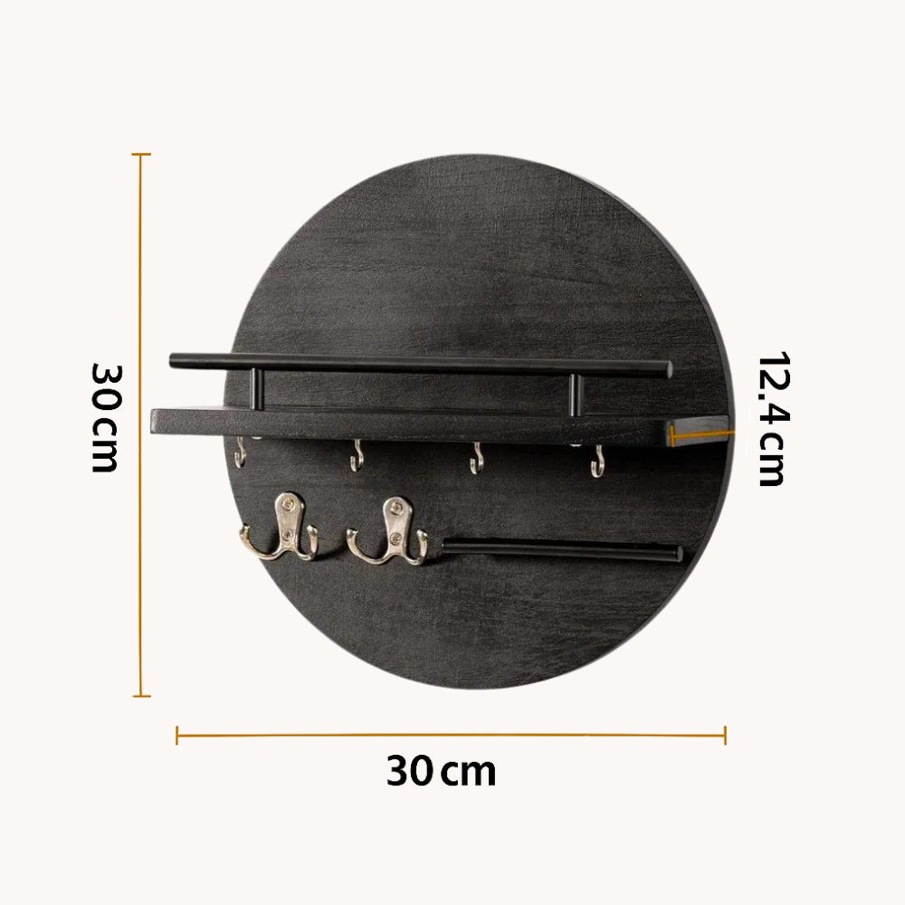 Round Wooden Key Holder Wall Mount Entryway Organizer Shelf Hooks