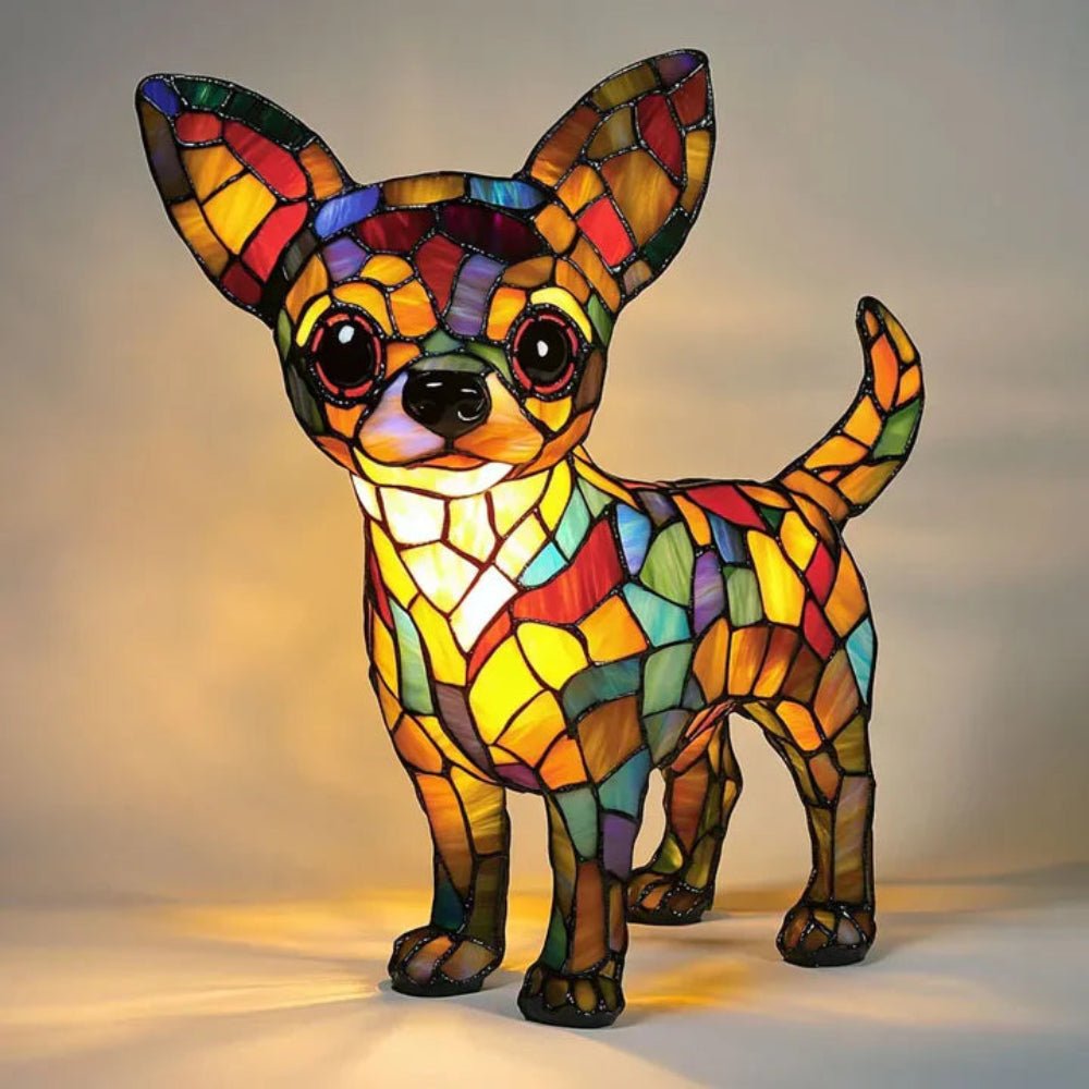 Stained Glass Dog Table Lamp Tiffany Style Animal LED Light