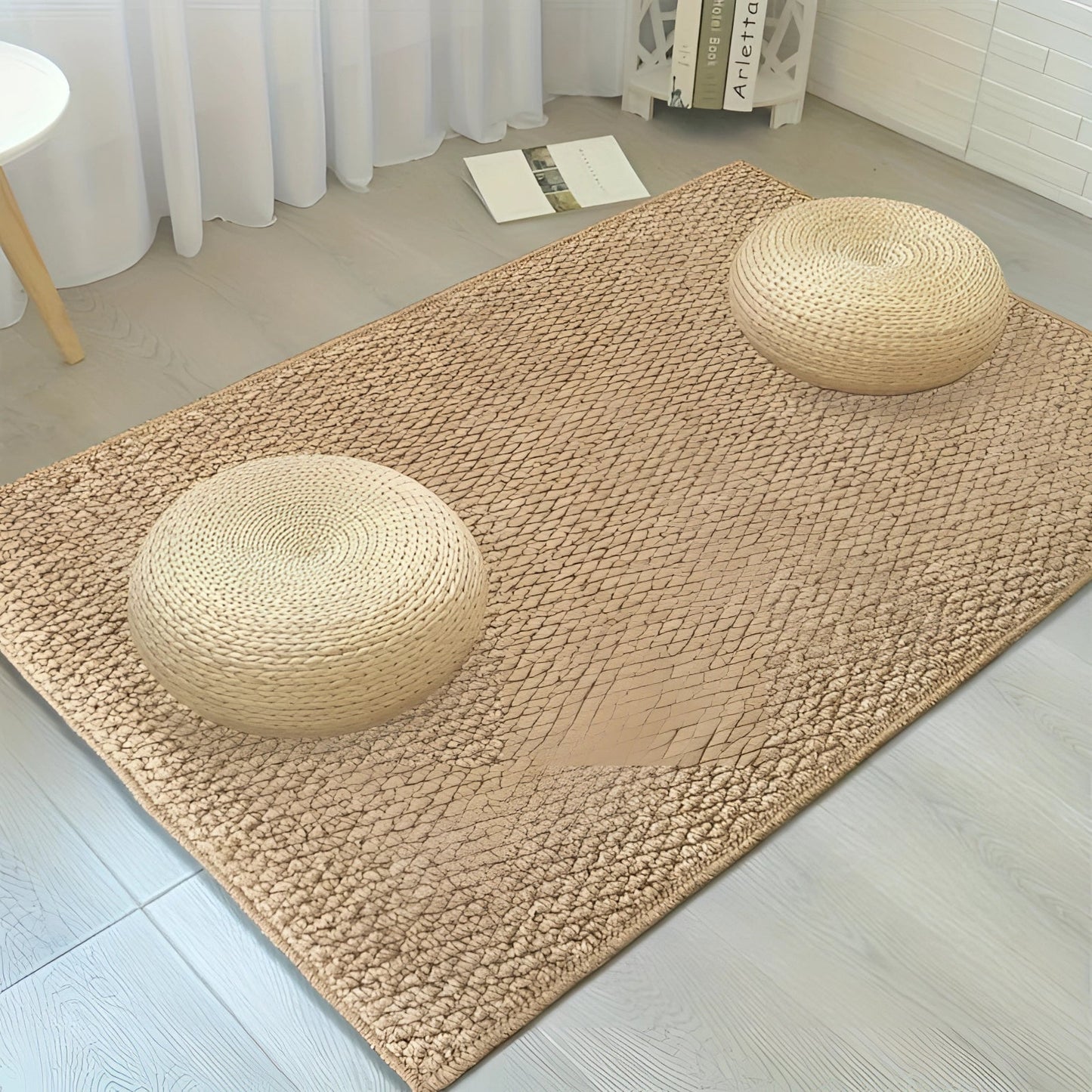 Washable Non Slip Indoor Doormat Beige Jute Look Entry Rug 50x80-80x120cm
