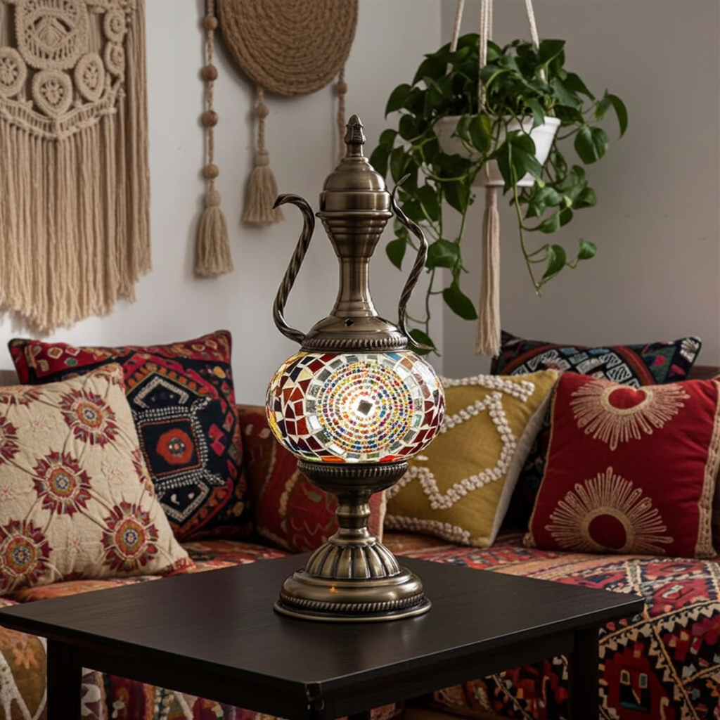 Turkish Mosaic Table Lamp Handcrafted Glass Vintage Mediterranean Romantic Bedside Light