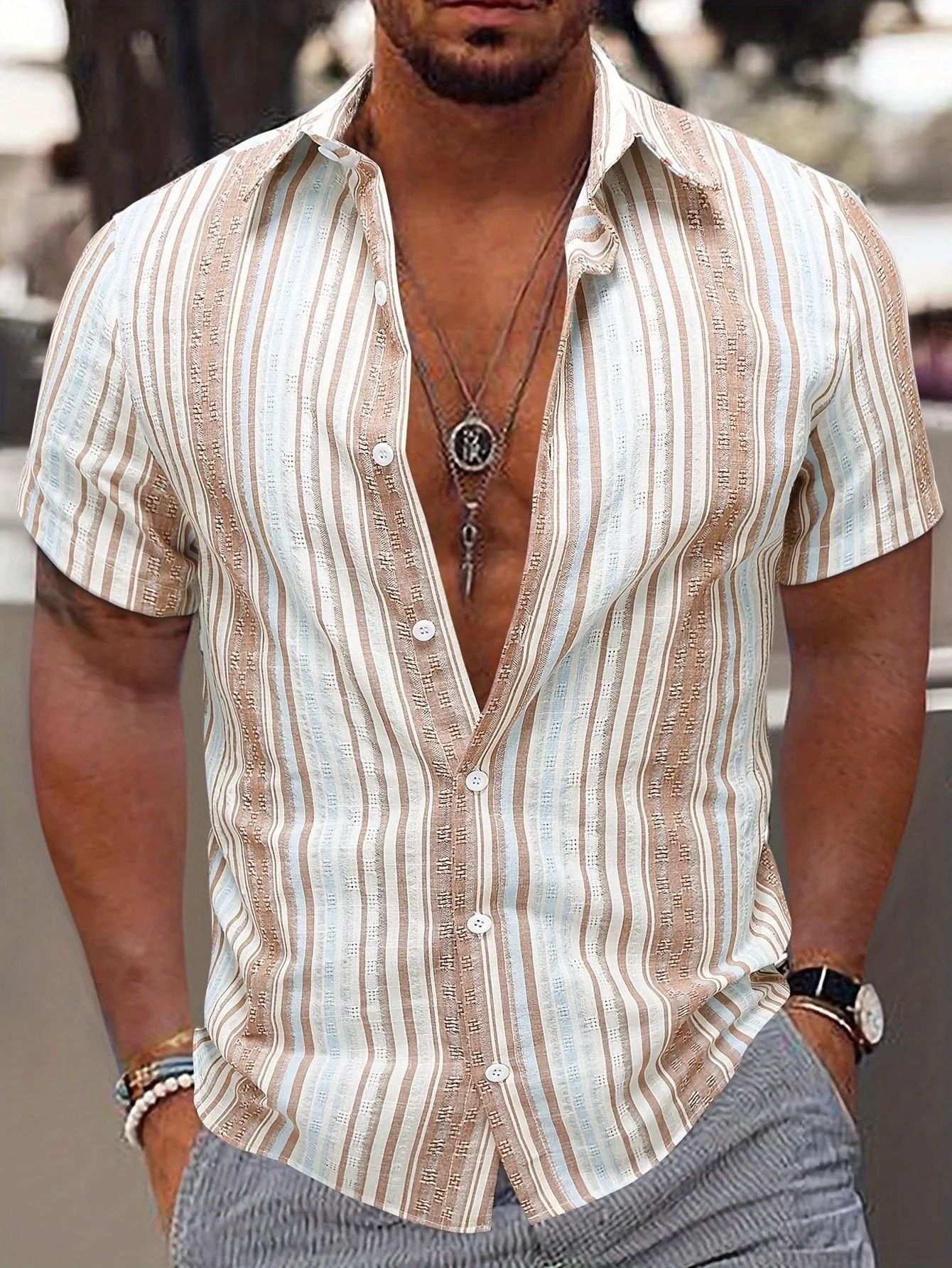 New European And American Summer Casual Anti-wrinkle 3D Printed Men's Short Sleeve Shirt