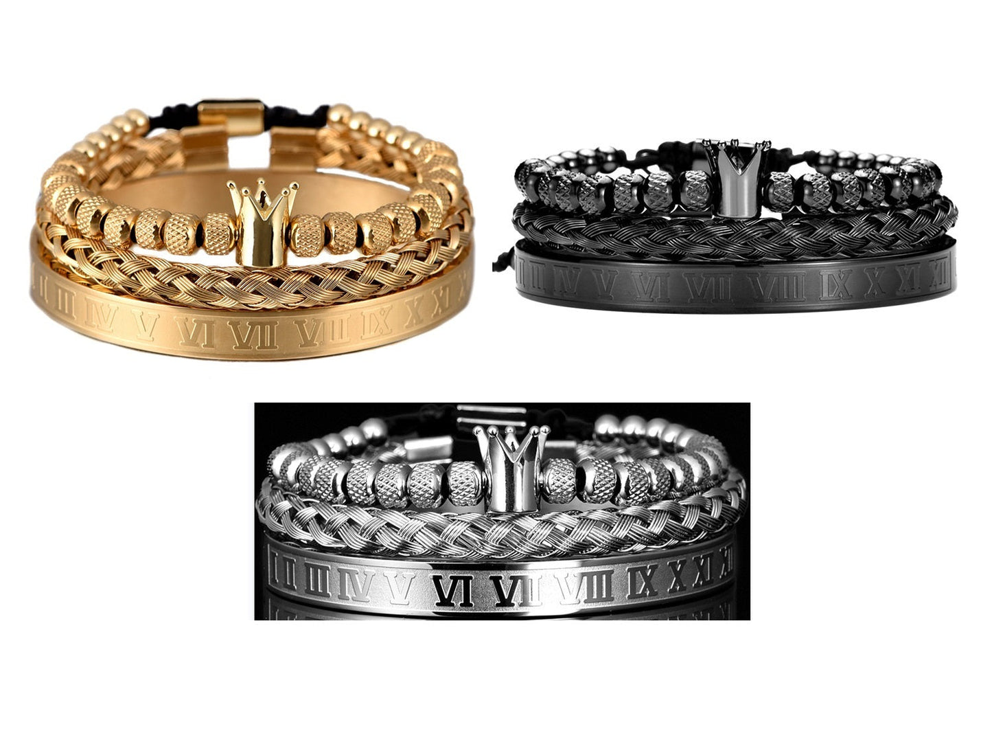 Luxury Roman Royal Crown Charm Bracelet Men Stainless Steel Geometry Pulseiras Men Adjustable Bracelets Couple Jewelry Gift
