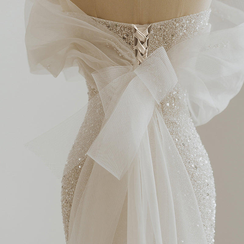 Vestido de Noche de Novia con Cola de Pez y Bra de Boda