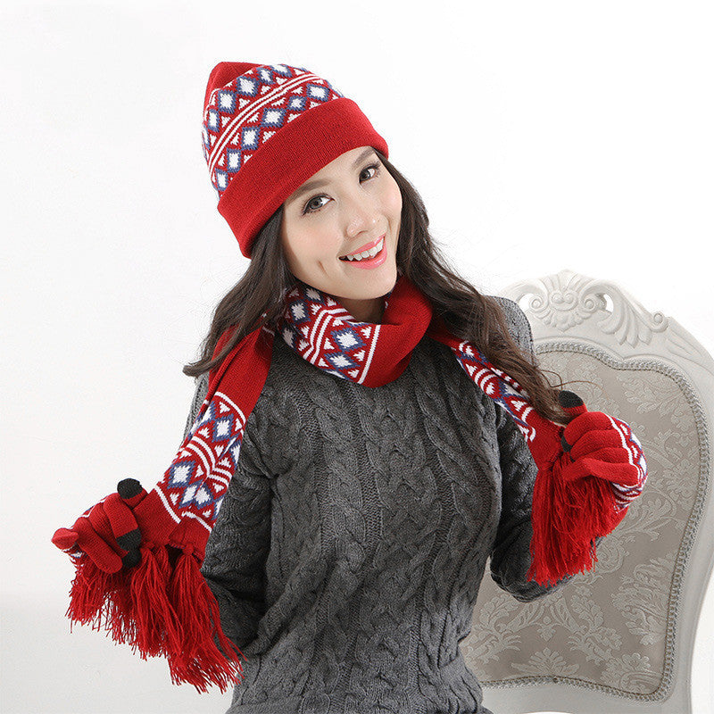 Gorro, bufanda y guantes de punto de lana cálidos de invierno