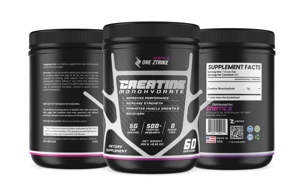 Creatine Monohydrate Ultramicronized | 5g Per Serving, 60 Servings | ONE ZTRIKE by ZNETICS