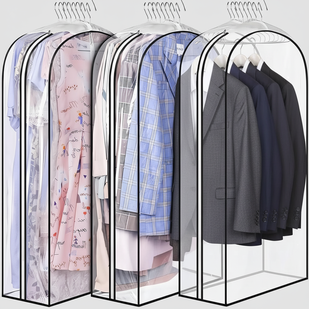3 Pack Clear Garment Bags with Zipper Waterproof PEVA Suit Covers