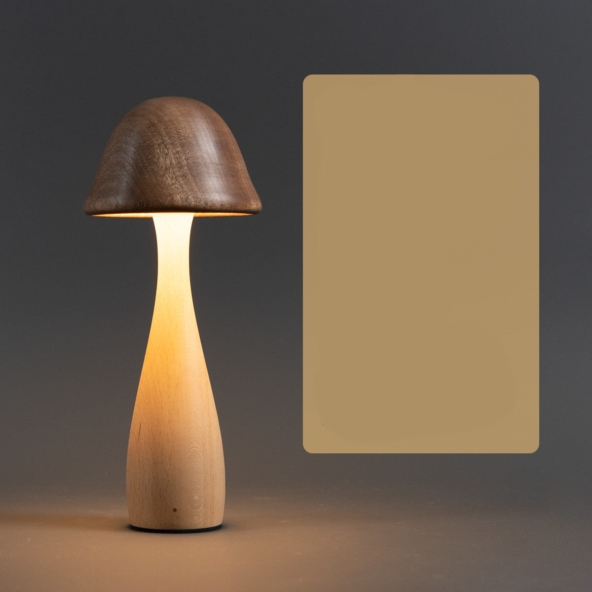 Lámpara de Mesa de Madera Maciza con Forma de Seta y Atenuación Táctil