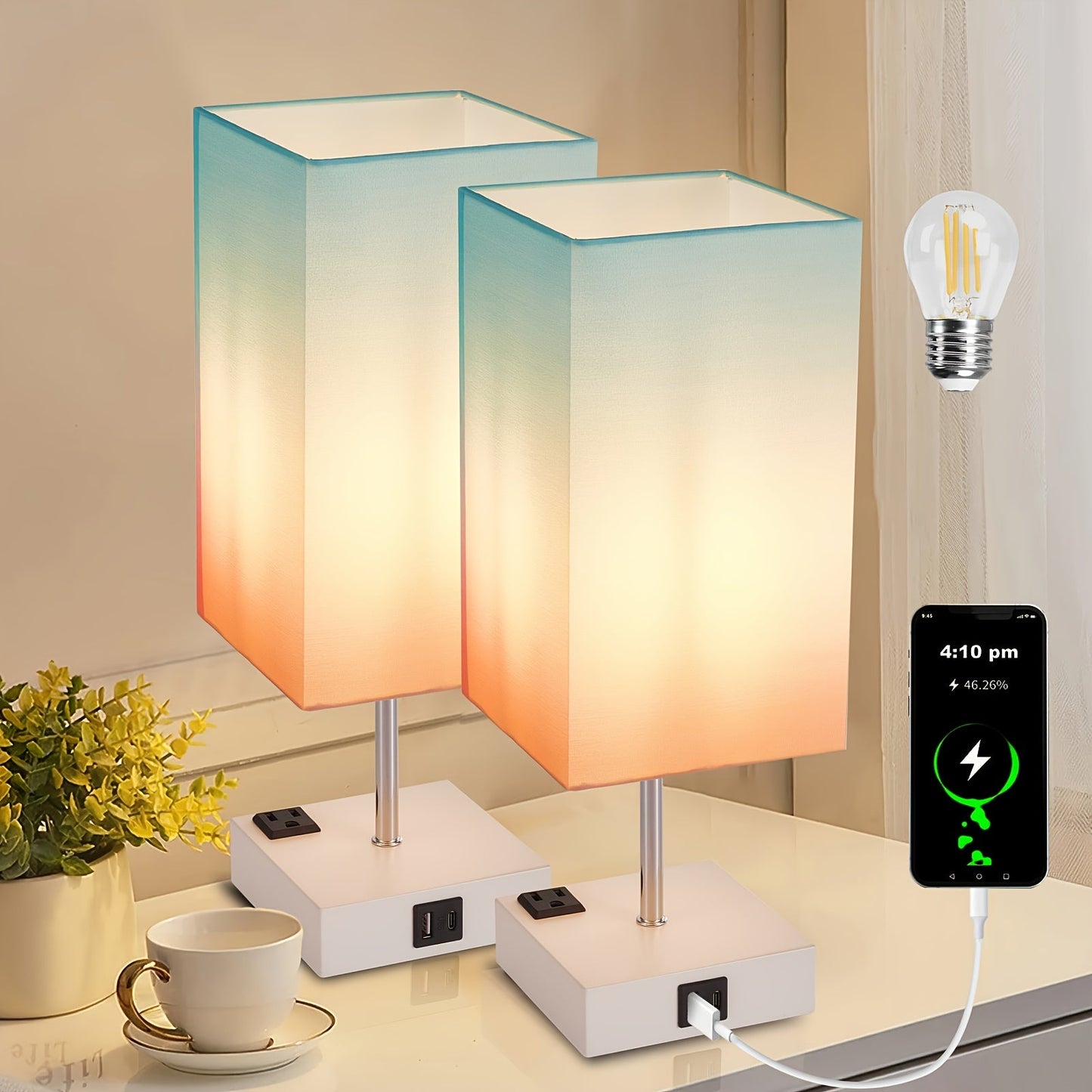 LumaTouch | Touch Table Lamp with USB Outlet and Fabric Shade Bedside Decor