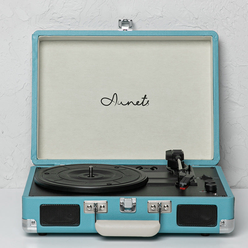 Tocadiscos de Vinilo Retro Fonógrafo Bluetooth Audio Estuche Portátil de Cuero