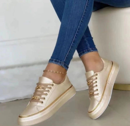 Chaussures plates à chaîne, mocassins à semelle épaisse, chaussures de sport pour femmes