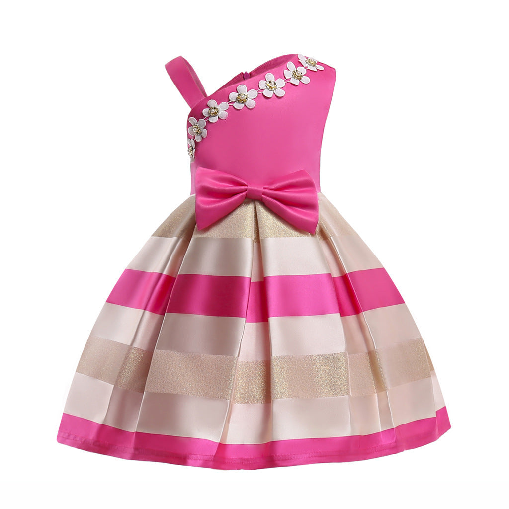 Vestido de princesa para niña estilo europeo y americano con rayas y perlas, ropa infantil
