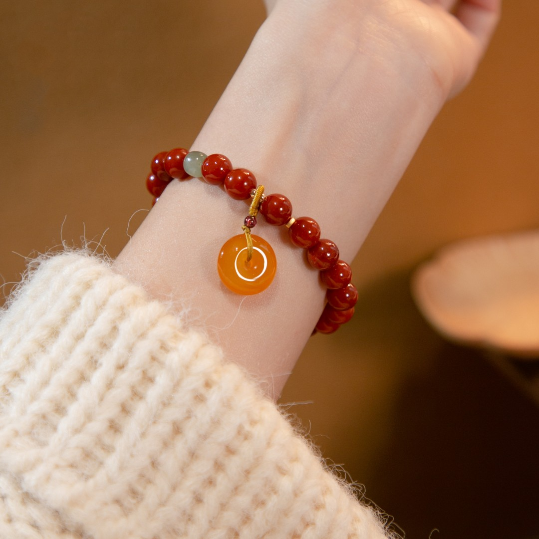 Natural Agate String Bracelet with Peace Clasp