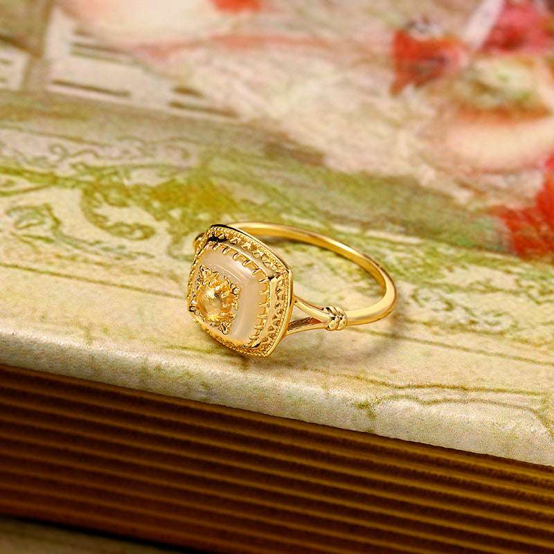 Carved White Jade Ring