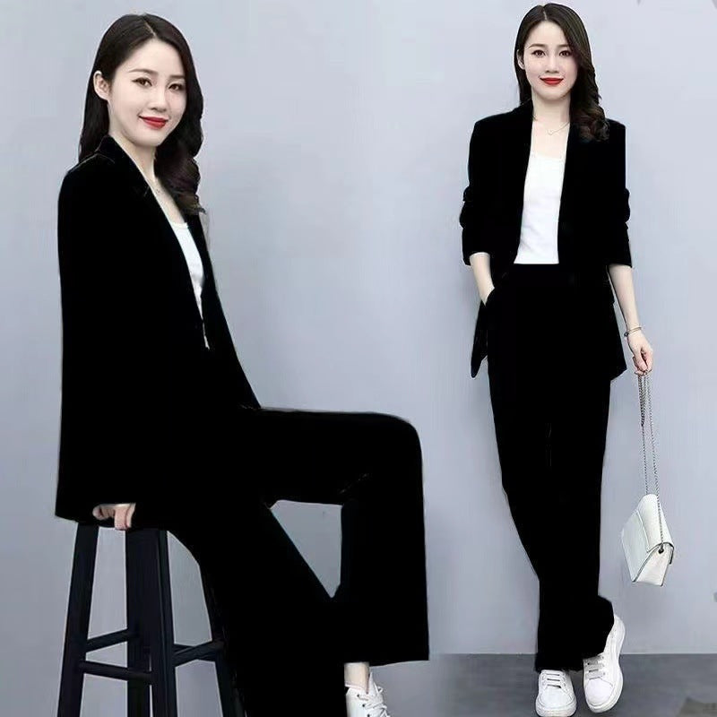 Ensemble deux pièces de tailleur-pantalon à jambes larges pour femme