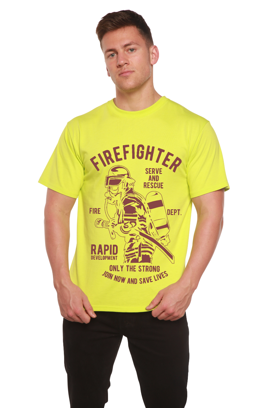 T-shirt graphique à manches courtes en viscose de bambou et coton biologique pour homme du service des pompiers