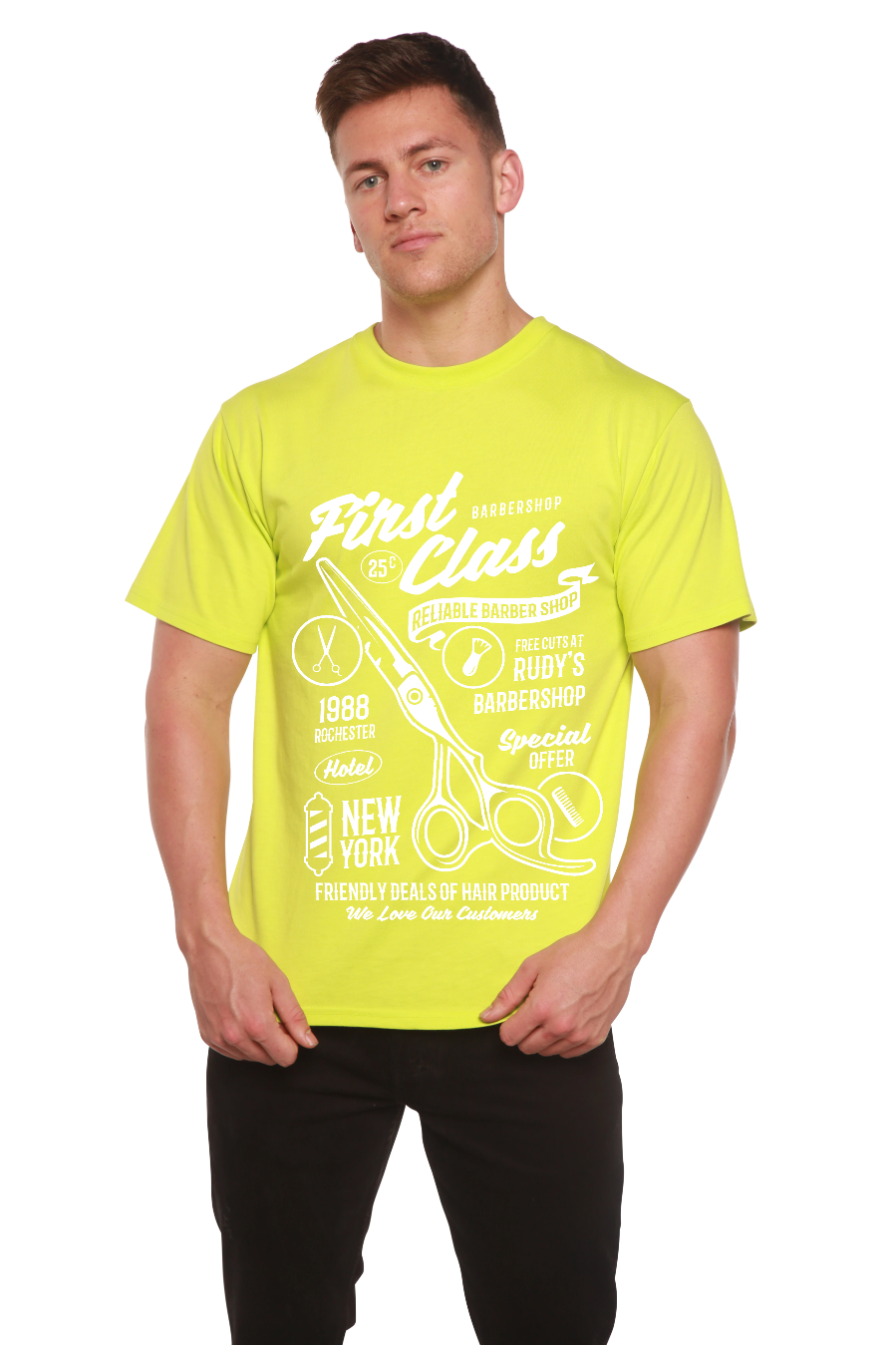 T-shirt graphique à manches courtes en bambou-viscose/coton biologique pour homme First Class Barber