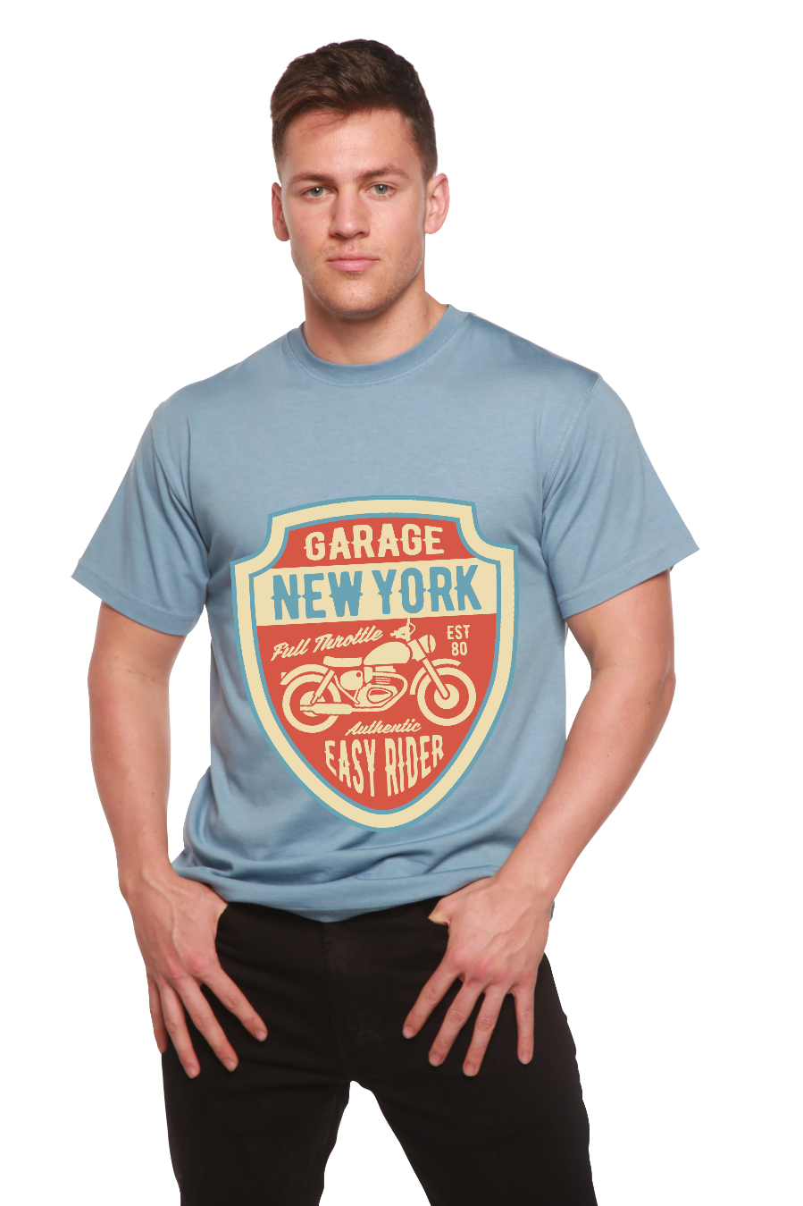 T-shirt à manches courtes avec motif en viscose de bambou/coton biologique pour homme Garage New York