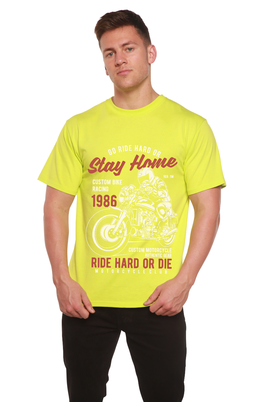 T-shirt graphique à manches courtes pour homme en viscose de bambou et coton biologique Go Ride Hard
