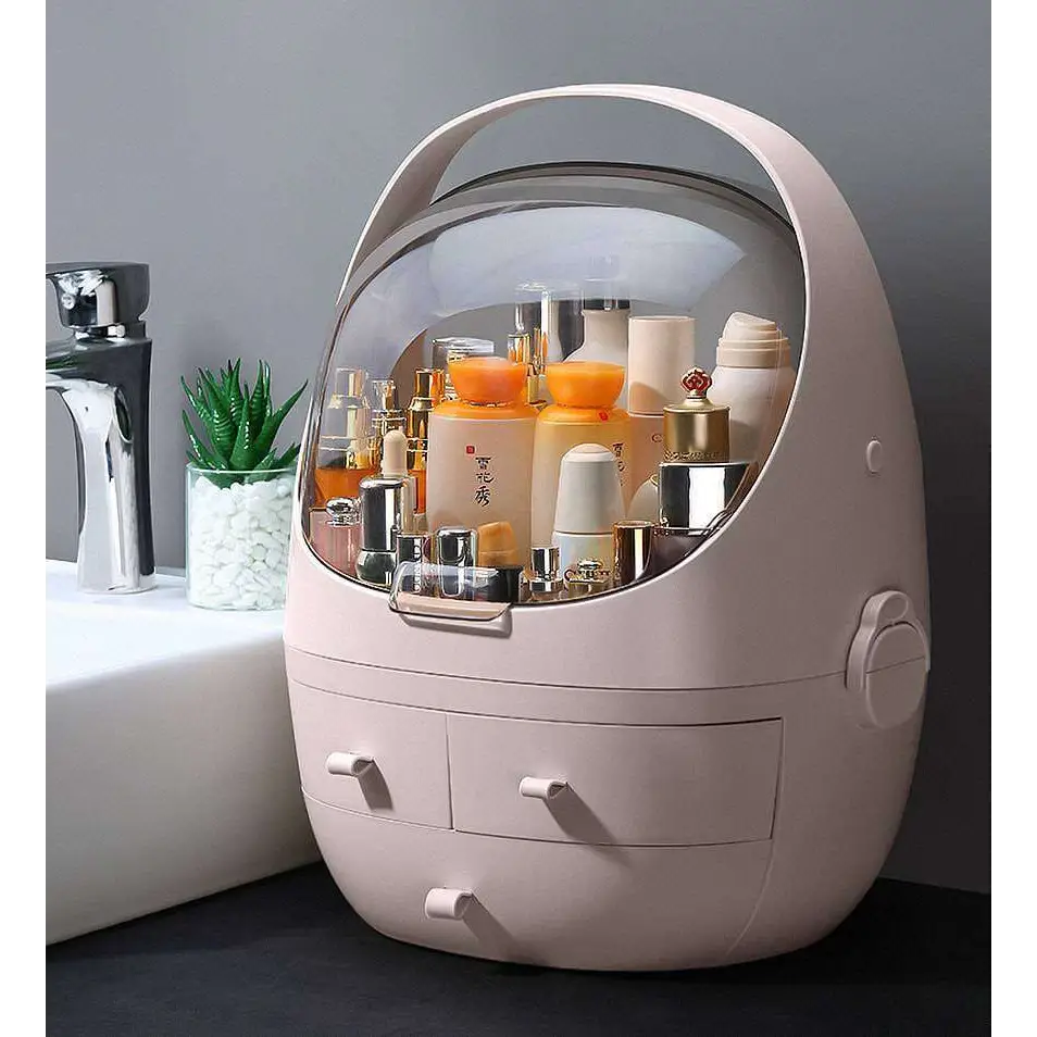 Organisateur de maquillage gris avec couvercle étanche et anti-poussière