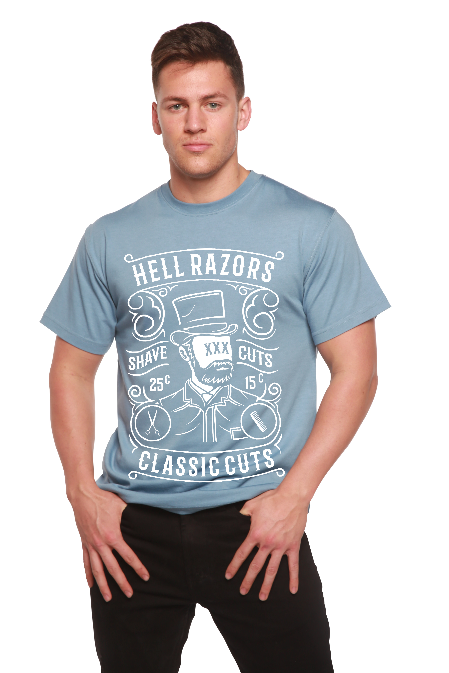 T-shirt graphique à manches courtes en viscose de bambou et coton biologique pour homme Hell Razors