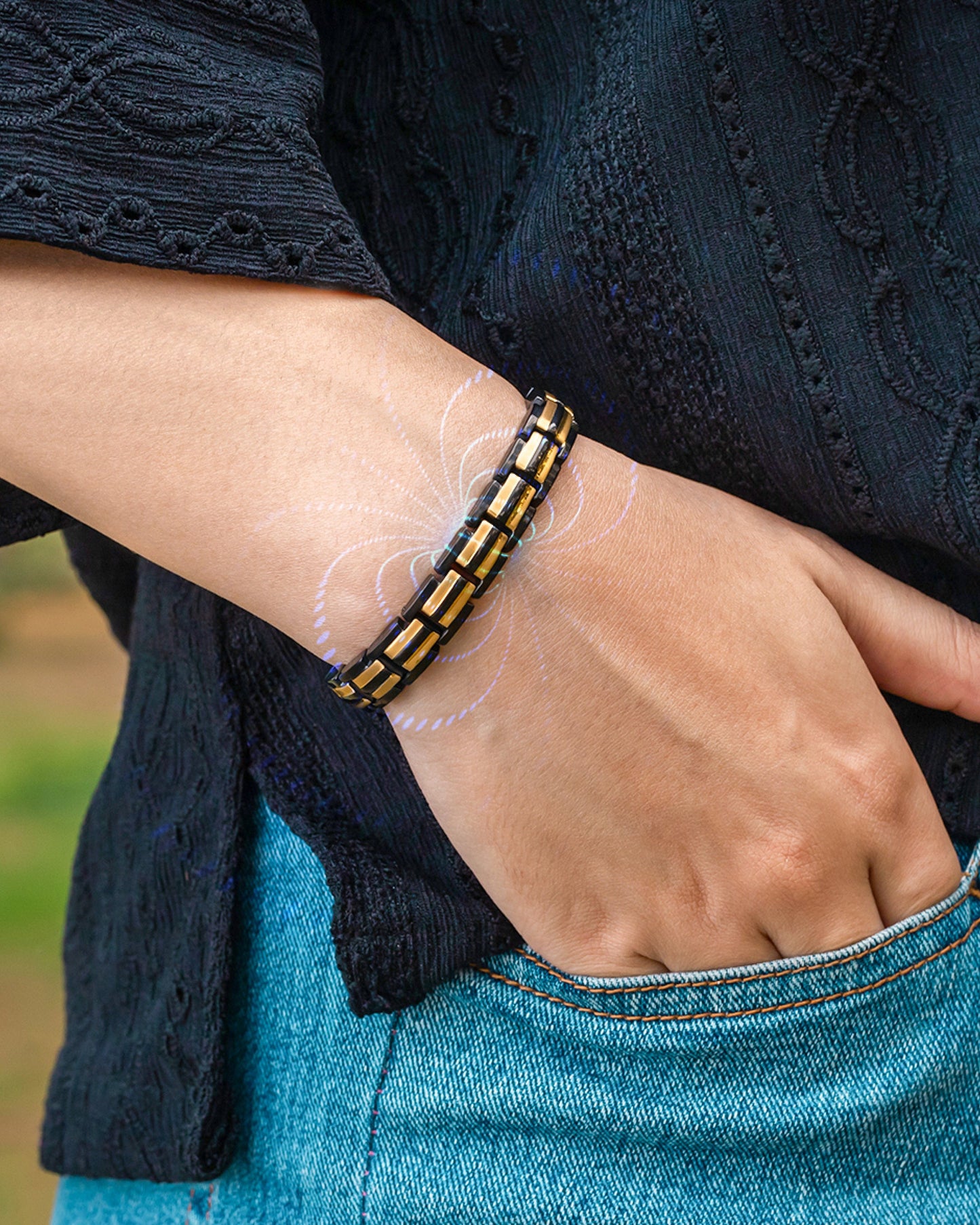Bracelet magnétique EllipseMAX pour femme (noir et or)