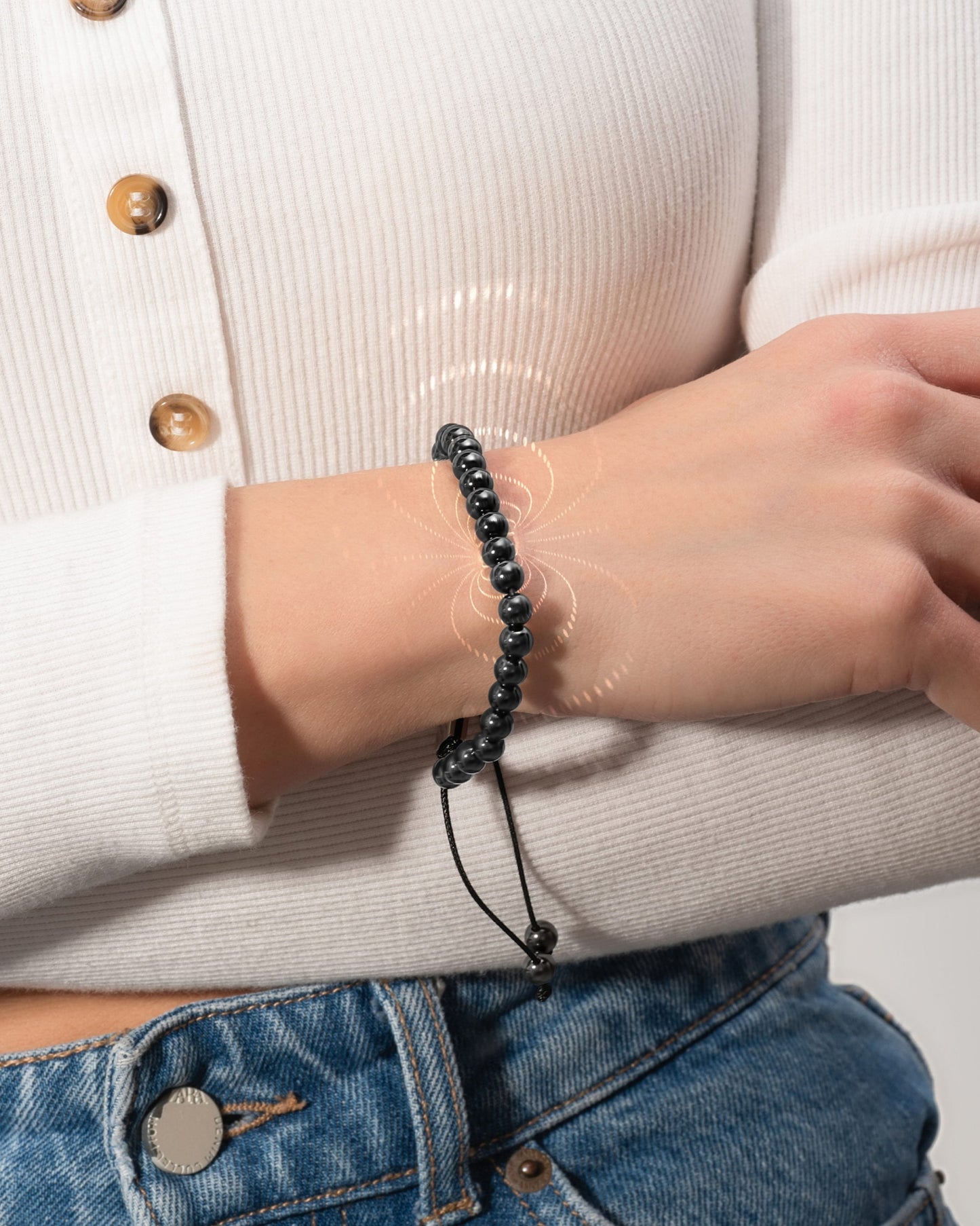 Pulsera magnética de hematita de alta potencia, clásica, cuentas de 8 mm