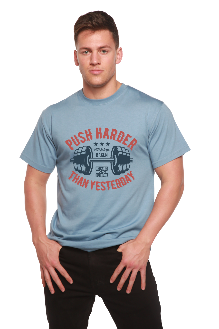 T-shirt à manches courtes et motif en viscose de bambou/coton biologique Push Harder pour hommes