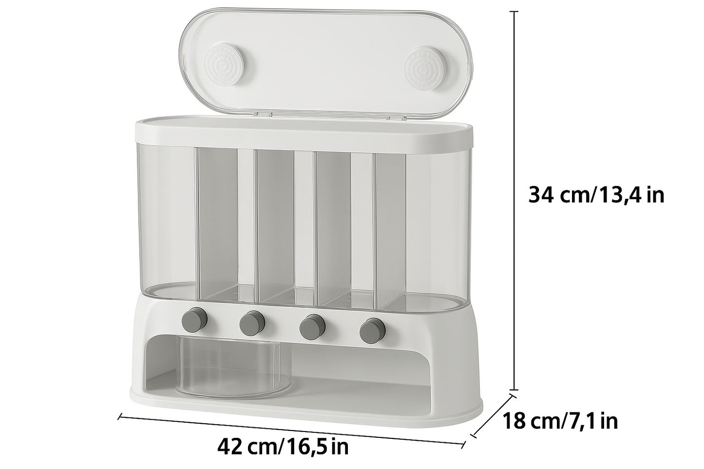 5 Compartment Grain Storage Container Airtight Rice Dispenser Bin