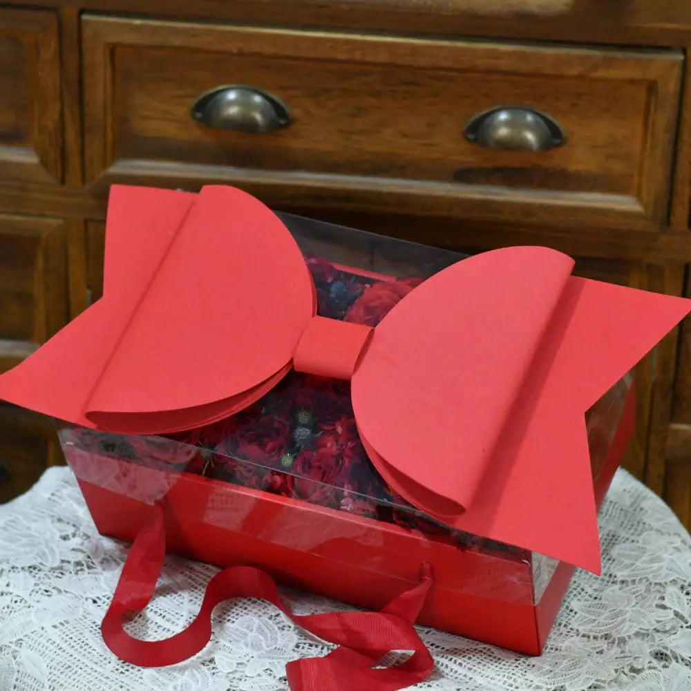 Red Bow Knot Handheld Flower Box with Clear Window