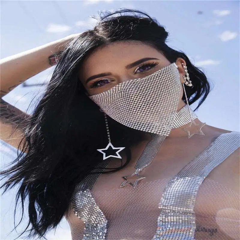Mascarilla de malla de metal con diamantes de imitación