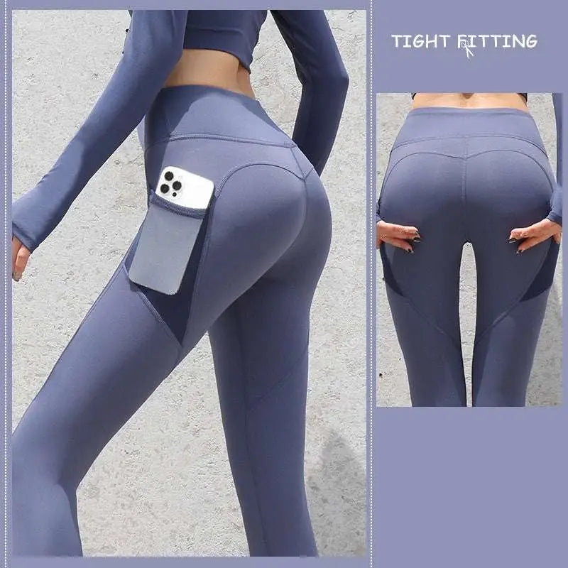 Slate Blue Gym Sport Seamless Leggings with Pockets