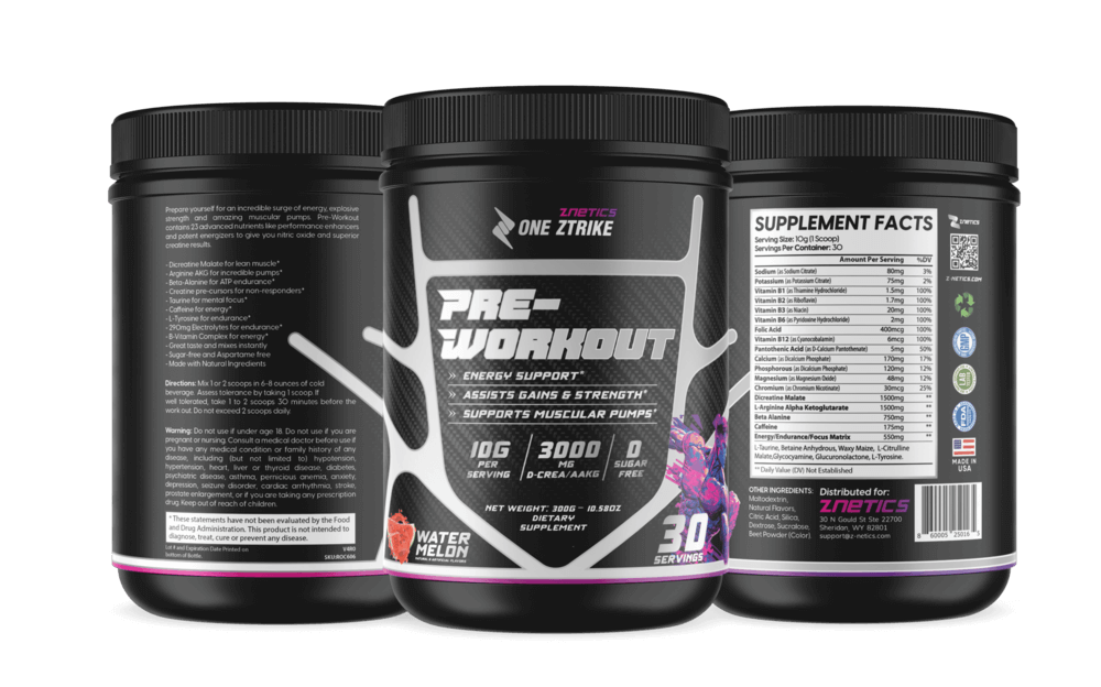 Ultra Concentrate Pre-Workout Watermelon | High Stimulant Energy & Focus | ONE ZTRIKE by ZNETICS