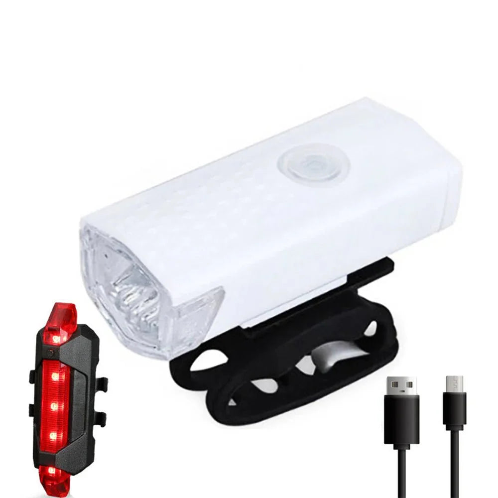 USB Rechargeable Bicycle LED Light Set – Front and Rear Lights for Riding Safety