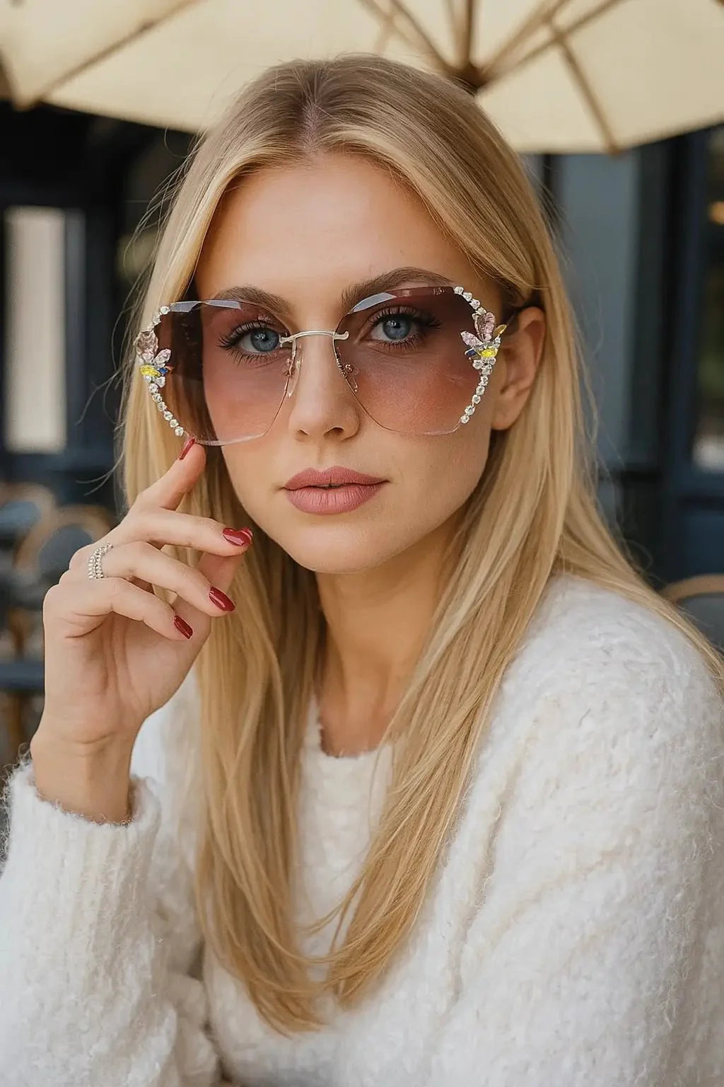 UV Protection Vintage Rimless Rhinestone Sunglasses