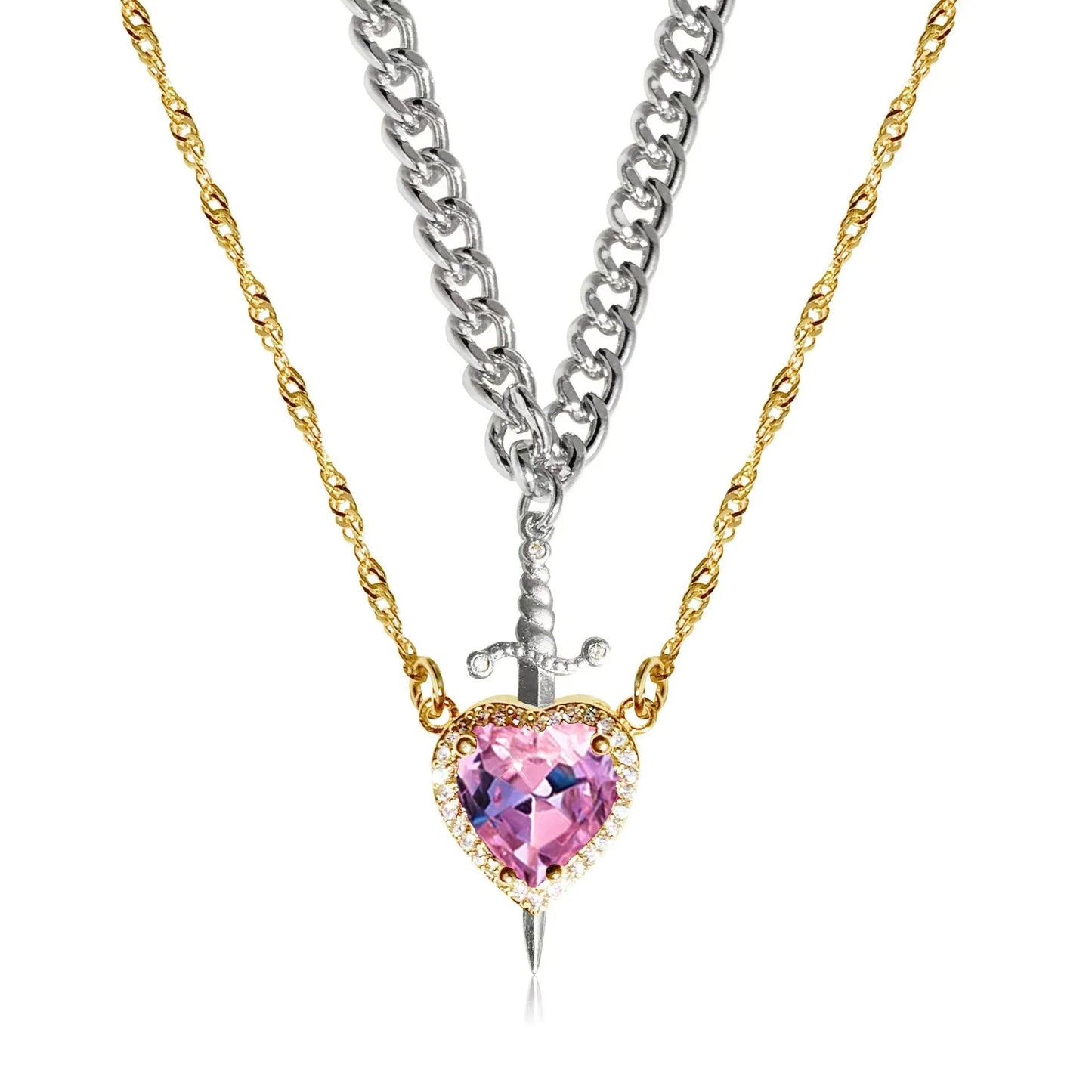 Heart Ring and Sword Necklace Set – Stainless Steel Couple Jewelry Gift