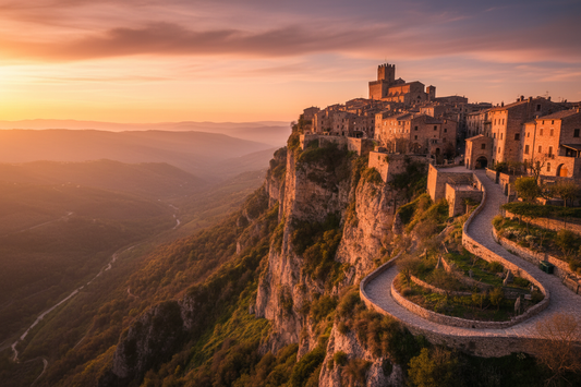 Ancient hilltop Italian village at golden hour