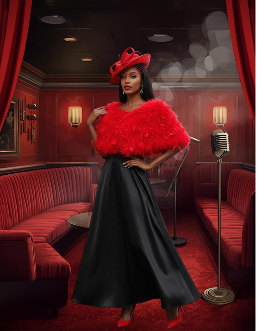 Châle d'hiver en plumes rouge pour femme