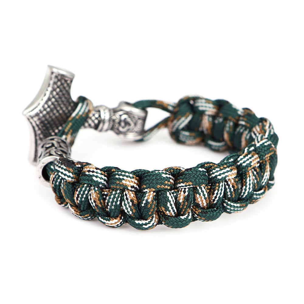 Pulsera trenzada a mano de cuerda de paraguas de titanio y acero inoxidable para hombre