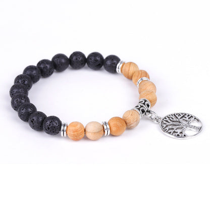 Bracelet Arbre de Vie Pendentif Cadre de Porte Bois Noir Fait Main Perlé