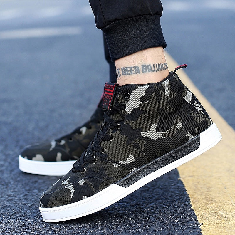 Zapatillas altas de camuflaje de lona para hombre, estilo coreano, a la moda, talla grande