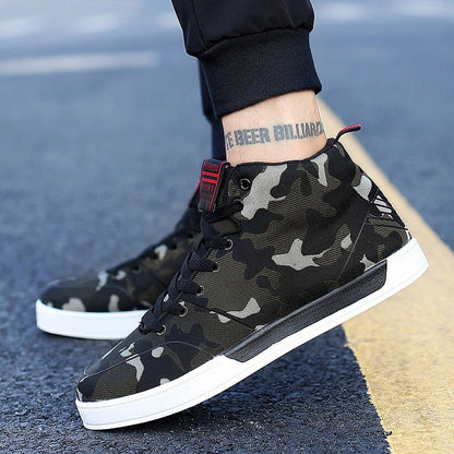 Zapatillas altas de camuflaje de lona para hombre, estilo coreano, a la moda, talla grande