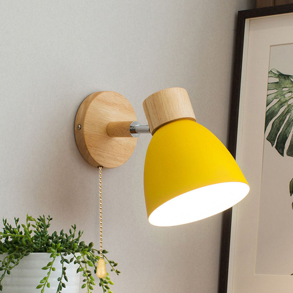 Modern Minimalist Wooden Cone Wall Sconce LED E27 Wall Light
