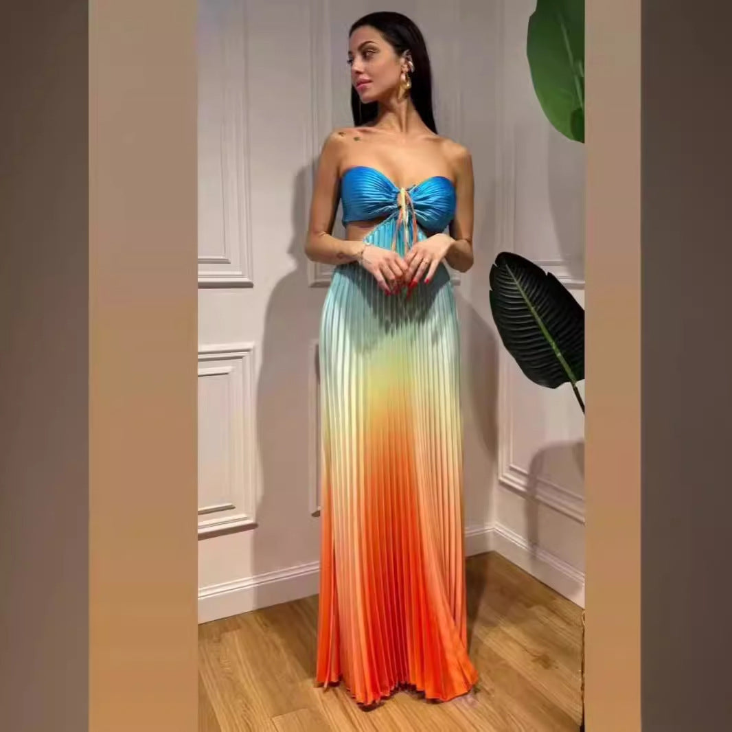 Nouvelle robe licou personnalisée à couleur dégradée, style européen et américain