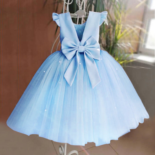 Robe de princesse dos nu en maille avec nœud pour fille