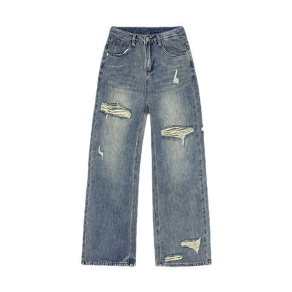 Ripped Jeans Washed Wide-leg Pants