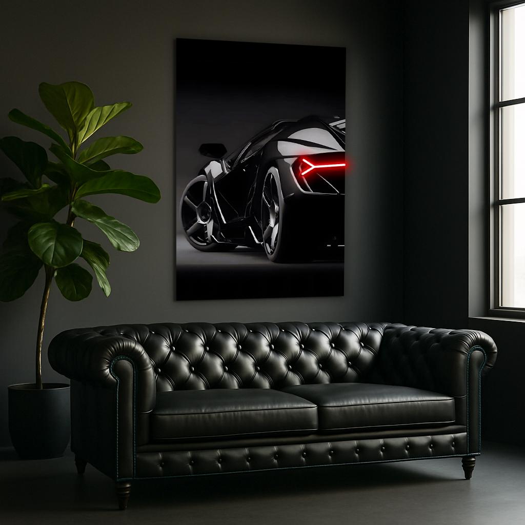 Neon Sports Car Wall Art – UV Printed LED Poster for Garage & Man Cave – Free Remote Control and Shipping