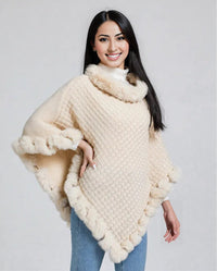 New Luxury Rabbit Fur Collar Shawl Cape for women Elegant Autumn Winter Fashion