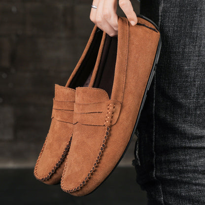 Hand-stitched Men's Beanie Shoes Velvet Leather Handmade